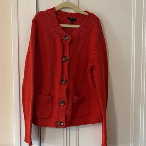 Talbots 100% Cotton Orange Button Front Knit Cardigan